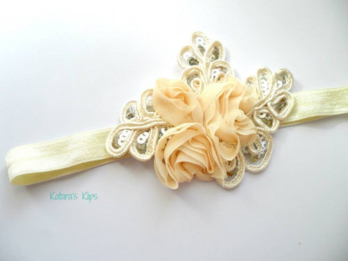 Beige Appliqué Flower bow