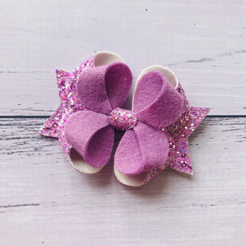 Purple Glitter Felt Posey Bow