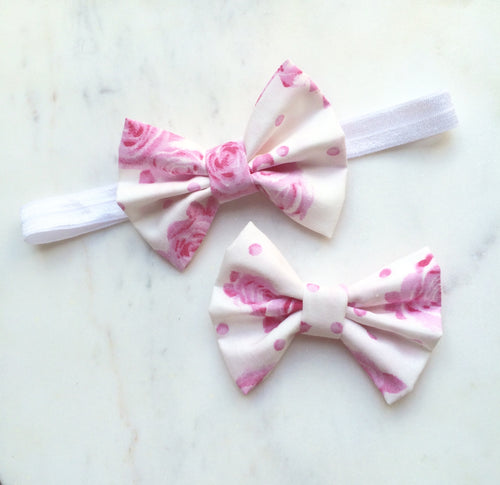 Floral Fabric Small Bow Headband