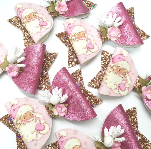 Christmas Pink Glitter Santa bow