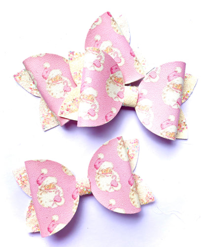 Christmas pink Santa basic bow