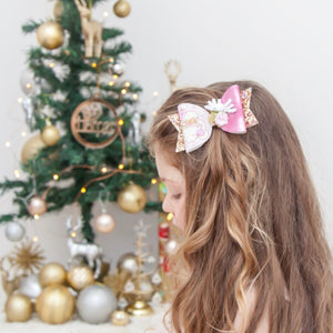 Christmas Pink Glitter Santa bow