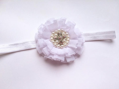 White Round Rhinestone Flower bow