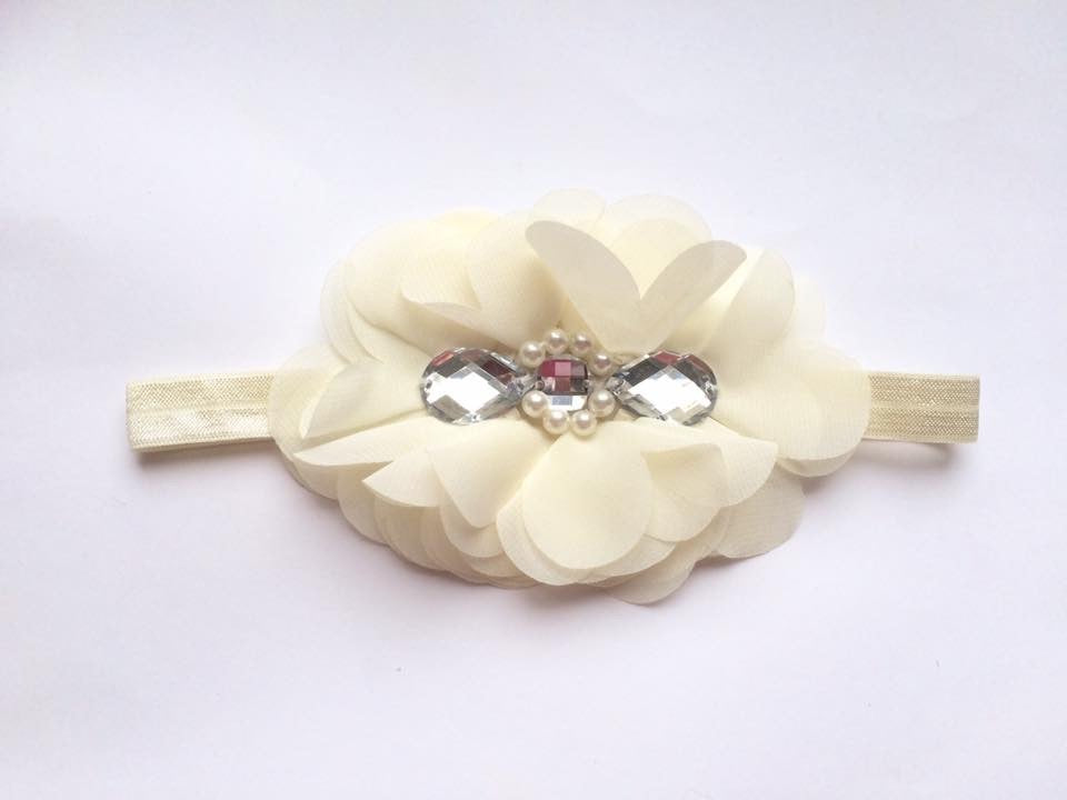 Ivory Cream Rhinestone Flower bow