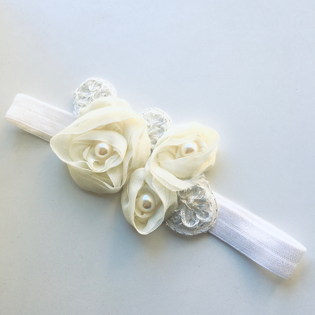 Ivory Pearl Appliqué Flower bow