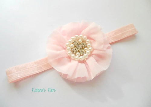 Light pink Round Rhinestone Flower bow