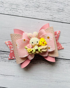 Easter Bunny Chicken Basket Clay bow