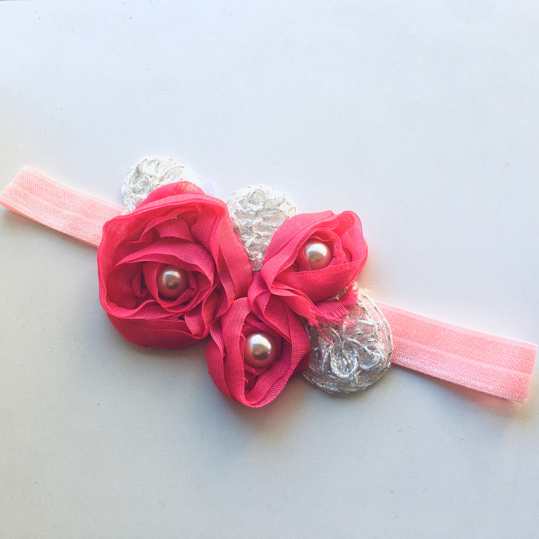Hot Pink Pearl Appliqué Flower bow