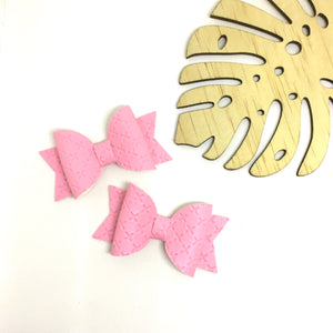 Pink Leatherette Piggytail clip pair