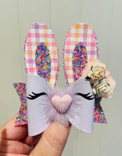 Load image into Gallery viewer, Easter Bunny Plaid Purple Bow Ears
