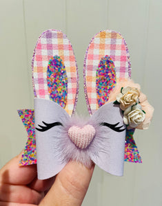 Easter Bunny Plaid Purple Bow Ears