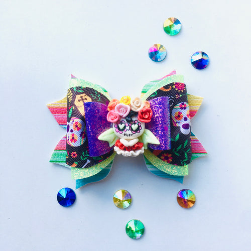 Clay Unicorn Sugar Skull Fiesta Bow