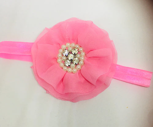 Dark Pink Round Rhinestone Flower bow