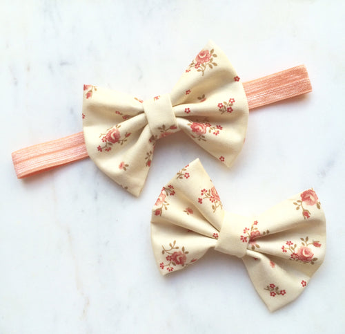 Floral Fabric Small Bow Headband