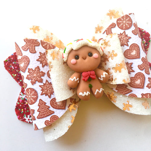 Christmas Gingerbread Man Large Clay bow