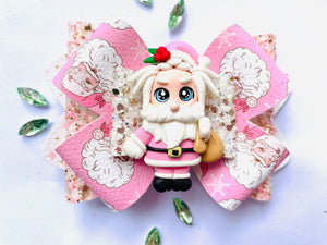 Christmas OOAK Pink Santa Large Clay bow