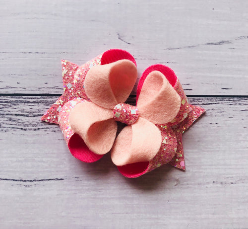 Pink Glitter Felt Posey Bow