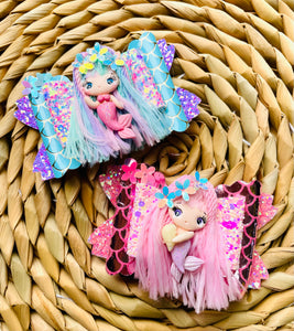 Fancy Hair Pink Mermaid Clay Bow