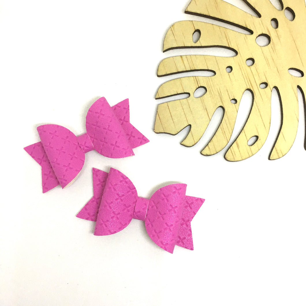 Dark Pink Leatherette Piggytail clip pair