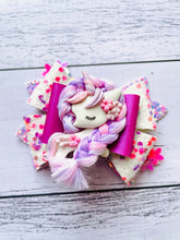 Load image into Gallery viewer, Fancy Hair Purple Unicorn Clay Bow