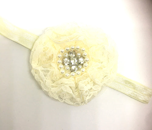 Ivory Lace Round Rhinestone Flower bow