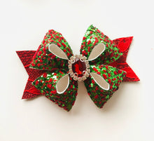Load image into Gallery viewer, Christmas Rhinestone Fleur bow