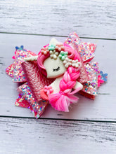Load image into Gallery viewer, Fancy Hair Pink Unicorn Clay Bow