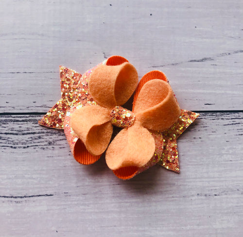 Peach Glitter Felt Posey Bow