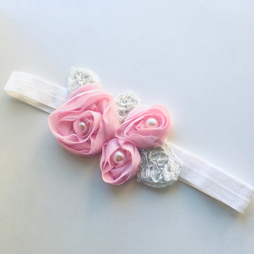 Pink Pearl Appliqué Flower bow
