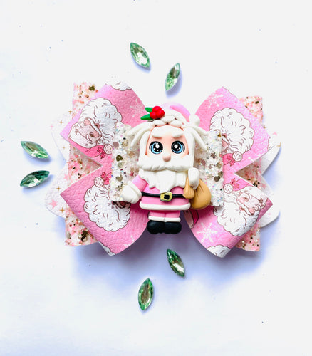 Christmas OOAK Pink Santa Large Clay bow